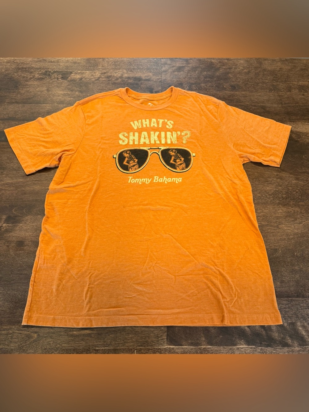 Tommy Bahama Men's Orange Graphic Tee with Sunglasses Print WHAT’S SHAKIN?
